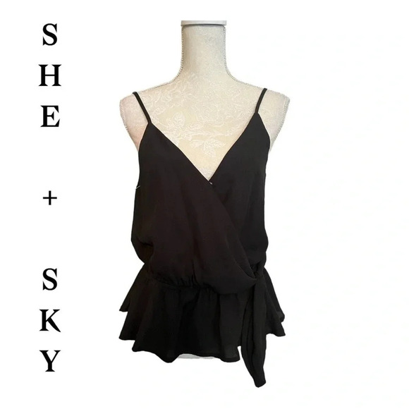 SHE + SKY Black Scoop‎ Neck Sleeveless Layered Tiered Tank Top - M. NWT - Picture 1 of 13